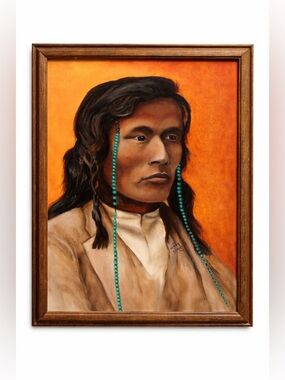 Vintage Signed Native American Portrait Painting Framed